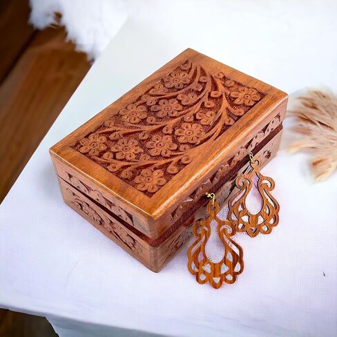 اس.بي.ارتس صندوق خشبي لرماد البشر، صندوق جنازات جثث الحيوانات الاليفة، جرة ديكورية، جرة للقطط والرضع والكبار، صندوق رماد تذكاري صغير جدًا (منقوش بالزهور، 4 × 6 انش) in Kuwait