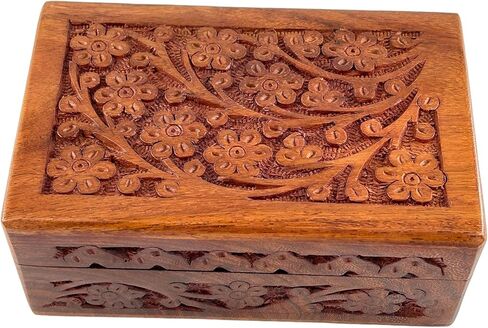 اس.بي.ارتس صندوق خشبي لرماد البشر، صندوق جنازات جثث الحيوانات الاليفة، جرة ديكورية، جرة للقطط والرضع والكبار، صندوق رماد تذكاري صغير جدًا (منقوش بالزهور، 4 × 6 انش) in Kuwait