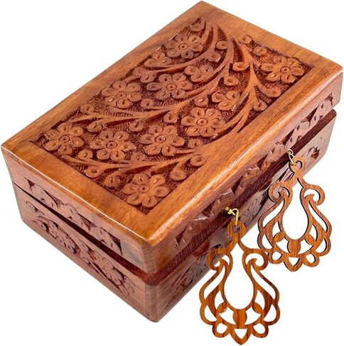 اس.بي.ارتس صندوق خشبي لرماد البشر، صندوق جنازات جثث الحيوانات الاليفة، جرة ديكورية، جرة للقطط والرضع والكبار، صندوق رماد تذكاري صغير جدًا (منقوش بالزهور، 4 × 6 انش) in Kuwait