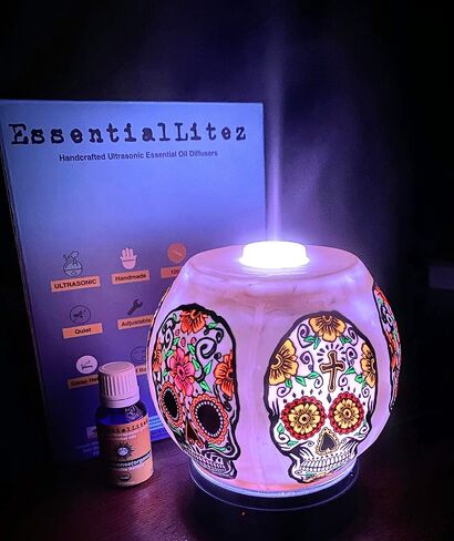 موزع روائح الزيوت العطرية EssentialLitez مصنوع يدويًا بالموجات فوق الصوتية سعة 120 مل، مرطب رذاذ بارد بالزيوت العطرية مع وضع رذاذ قابل للتعديل، إيقاف تلقائي و7 أضواء LED متغيرة (همسة) in Saudi Arabia