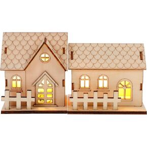 Milisten Christmas Light Up House 2Pcs Christmas Wooden House Luminous Wood Village Christmas Ornaments Decoration Desktop Ornament Holiday Home Decor (Khaki) Xmas Snow Village in Saudi Arabia