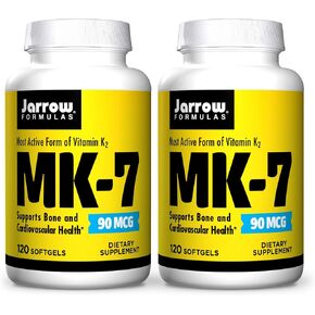 Jarrow Formulas MK-7 90 mcg - 120 Softgels, Pack of 2 - Superior Vitamin K Product for Building Strong Bones - Supports Heart & Cardiovascular Health - 240 Total Servings