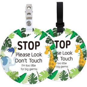 ORIGACH 2 Pack Animals No Touching Baby Signs, Stop Do Not Touch Baby Car Seat Sign Stroller Tags with Hanging Strap and Clip, No Touching Baby Sign for Newborn Baby Boy Girl