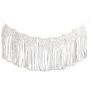 نسيج WIFTREY Boho Macrame للتعليق على الحائط، عرض جدار الصور مع مشابك منسوجة على شكل غرفة بوهيمية لتزيين الحائط، 70 بوصة طول، 12 بوصة عرض (خرزة خشبية) in Kuwait