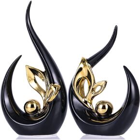 XMGZQ Black Home Decor Accent,Art Mid Century Modern Decor,Black and Gold Living Room Decor and Accessories,Gold Centerpieces for Tables,Abstract Ceramic Statue and Sculpture