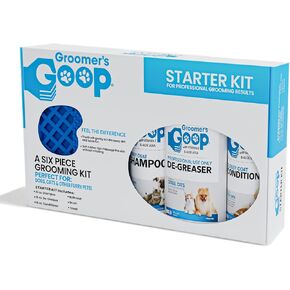 مجموعة Groomers Goop للمبتدئين - مجموعة العناية بالكلاب والقطط والجراء والقطط المكونة من 6 قطع - مع مزيل الشحوم والشامبو والبلسم وسجادة الحمام وفرشاة الحلاقة ومنشفة ماصة in Kuwait