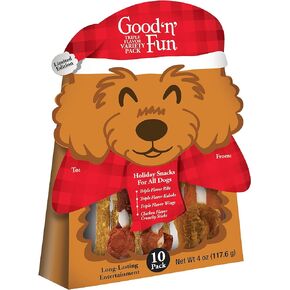 مجموعة متنوعة من Good 'n' Fun Good'n'Fun ثلاثية النكهة من سانتا، 10 قطع، إصدار محدود من مضغ الجلود الخام للعطلات للكلاب in Kuwait