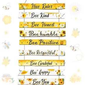 Jetec Bee Sign Hive Rules جدار ديكور لوحة هدية متواضعة زخرفة عيد الميلاد لعيد الميلاد المنزل الربيع ديزي عباد الشمس الزينة غرفة المعيشة مطبخ ريفي (أصفر) in Kuwait