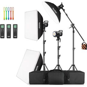 Godox 3 Pack SL-60II bi 180W CRI95+ أبيض إضاءة الإخراج المستمر LED مجموعة أدوات تركيب بوينز لليوتيوب، تصوير الفيديو، الاستوديو، تصوير الأطفال، الزفاف والسوفت بوكس، حامل الضوء، حقيبة حمل in Kuwait