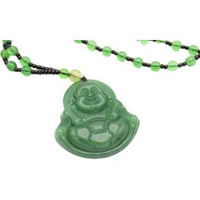 قلادة من حجر اليشم الاخضر المقلد الضاحك بوذا السعيد، قلادة فينغ شوي للحماية من الثروة والحظ السعيد والصحة والراتنج، بدون احجار كريمة in Kuwait