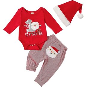 Baby Girl My 1st Christmas Outfits Letter Long Sleeve Romper Tops+Bell Bottom Pants+Headband 3 Pcs Clothes Set