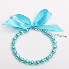 Dog Cat Pearls Necklace Collar with Bling Accessories and Ribbon Bow Pet Puppy Jewelry for Female Dogs Cats Small Medium (S, Pink) in Saudi Arabia