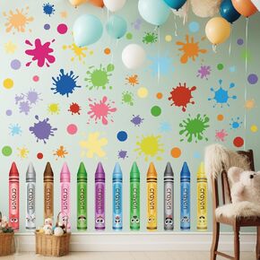10 Sheets Creative Colorful Crayons Wall Decals Watercolor Ink Splash Dots Pens Wall Stickers DIY Removable Peel and Stick Nursery Wall Decor for Kids Baby Bedroom Classroom Playroom Decoration in Kuwait