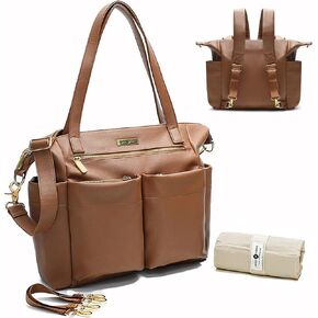 miss fong Diaper Bag Tote Leather Diaper Bag Backpack Pañaleras Para Bebe with 15 Pockets,Leather Diaper Tote with Diaper Changing Pad, Baby Bag for Moms Mommy Bag for Women in Saudi Arabia