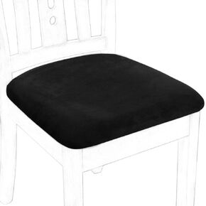 PiccoCasa Chair Seat Cover Cushion with Ties, Velvet Stretchable Printed for Dining Room Kitchen Chairs Slipcover, Set of 6 Black