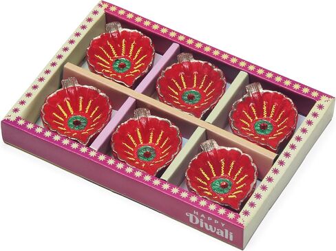 Premium Handmade Terracoaat Set of 6 Red Leaf Clay Diya for Diwali/Navratri Decorations Oil Lamp Diwali Clay Diya Tea Light Holder Indian Decor Festival Gifts Puja Items in Saudi Arabia