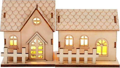 Milisten Christmas Light Up House 2Pcs Christmas Wooden House Luminous Wood Village Christmas Ornaments Decoration Desktop Ornament Holiday Home Decor (Khaki) Xmas Snow Village in Saudi Arabia