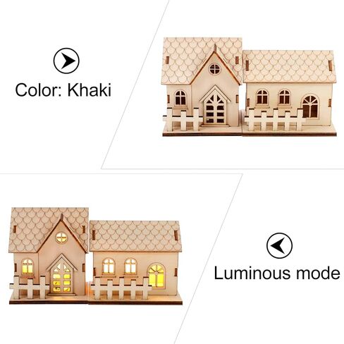 Milisten Christmas Light Up House 2Pcs Christmas Wooden House Luminous Wood Village Christmas Ornaments Decoration Desktop Ornament Holiday Home Decor (Khaki) Xmas Snow Village in Saudi Arabia