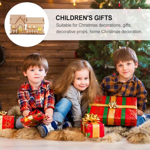Milisten Christmas Light Up House 2Pcs Christmas Wooden House Luminous Wood Village Christmas Ornaments Decoration Desktop Ornament Holiday Home Decor (Khaki) Xmas Snow Village in Saudi Arabia