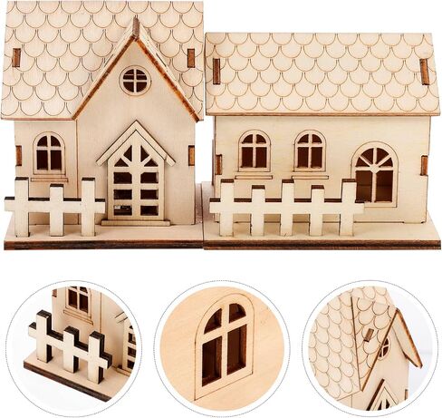 Milisten Christmas Light Up House 2Pcs Christmas Wooden House Luminous Wood Village Christmas Ornaments Decoration Desktop Ornament Holiday Home Decor (Khaki) Xmas Snow Village in Saudi Arabia