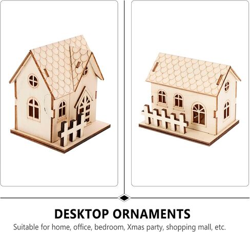 Milisten Christmas Light Up House 2Pcs Christmas Wooden House Luminous Wood Village Christmas Ornaments Decoration Desktop Ornament Holiday Home Decor (Khaki) Xmas Snow Village in Saudi Arabia