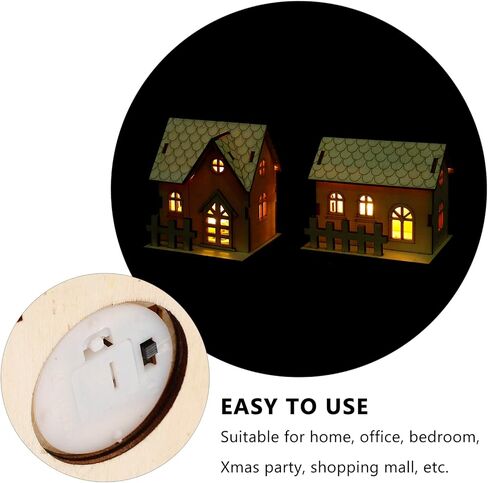 Milisten Christmas Light Up House 2Pcs Christmas Wooden House Luminous Wood Village Christmas Ornaments Decoration Desktop Ornament Holiday Home Decor (Khaki) Xmas Snow Village in Saudi Arabia