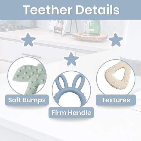 بيبي بليس - ألعاب تسنين الأطفال (3 عبوات) لتخفيف آلام التسنين لمدة 3 أشهر، ألعاب تسنين للأطفال من عمر 6 إلى 12 شهرًا، أدوات تسنين للأطفال من سن 6 إلى 12 شهرًا، ألعاب للرضع خالية من مادة BPA in Kuwait