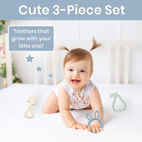 بيبي بليس - ألعاب تسنين الأطفال (3 عبوات) لتخفيف آلام التسنين لمدة 3 أشهر، ألعاب تسنين للأطفال من عمر 6 إلى 12 شهرًا، أدوات تسنين للأطفال من سن 6 إلى 12 شهرًا، ألعاب للرضع خالية من مادة BPA in Kuwait