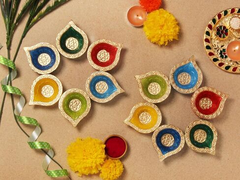 Handmade Terracoaat Set of 12 Multicolor Clay Diya for Diwali/Navratri Decorations Oil Lamp Diwali Clay Diya Tea Light Holder Indian Decor Festival Gifts Puja Items in Saudi Arabia