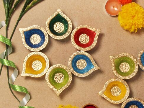Handmade Terracoaat Set of 12 Multicolor Clay Diya for Diwali/Navratri Decorations Oil Lamp Diwali Clay Diya Tea Light Holder Indian Decor Festival Gifts Puja Items in Saudi Arabia