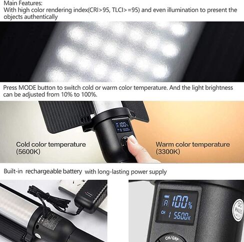 عصا إضاءة GODOX LC500 516 خرز مصباح تصوير محمول مع درجة حرارة لون باردة ودافئة للعيش، صورة شخصية، المنتج، تصوير الزفاف، التخييم. (LC500) in Saudi Arabia
