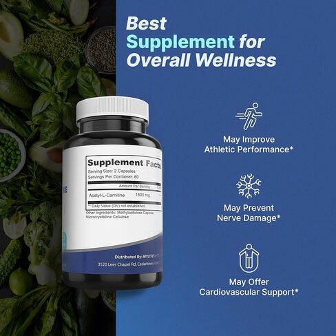 My Lyfe Nutrition Acetyl L-Carnitine 1500mg Capsules, Energy Management Supplements, Non-GMO and Gluten-Free, Metabolism Support for Men and Women, 120 Veggie Capsules in Saudi Arabia