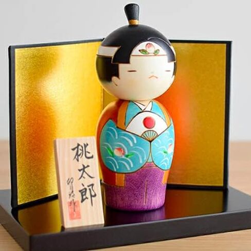 Usaburo Modern Japanese Kokeshi Doll (MOMOTARO - Small), Made in Japan, Collectible Figurines, Traditional Crafts, Boy in Kimono, Samurai in Saudi Arabia