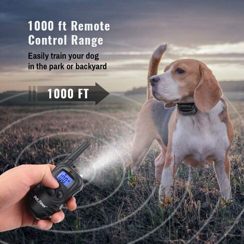 بيتراينر طوق تدريب الكلاب PET998DB1 بطول 330 ياردة قابل لاعادة الشحن ومقاوم للماء مع صوت صفير امن وطوق كهربائي الكتروني للاهتزاز والصدمات in Kuwait