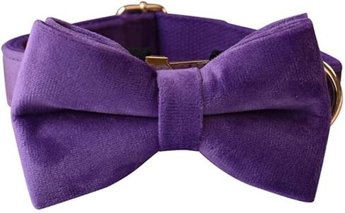 Love Dream Bow tie Dog Collar, Velvet Dog Collars with Detachable Bowtie Metal Buckle, Soft Comfortable Adjustable Bow Tie Collars for Small Medium Large Dogs (Large, Dark Purple) in Saudi Arabia
