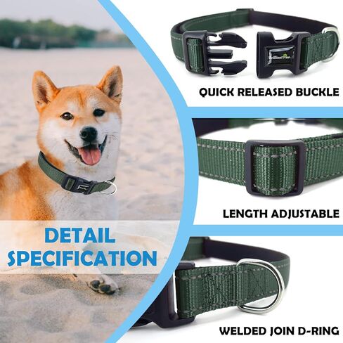 Reflective Dog Collar, Adjustable Nylon Collar, Strong yet Comfortable, Safety Locking Buckle, Length Adjustable for Small Medium and Large Dog in Kuwait