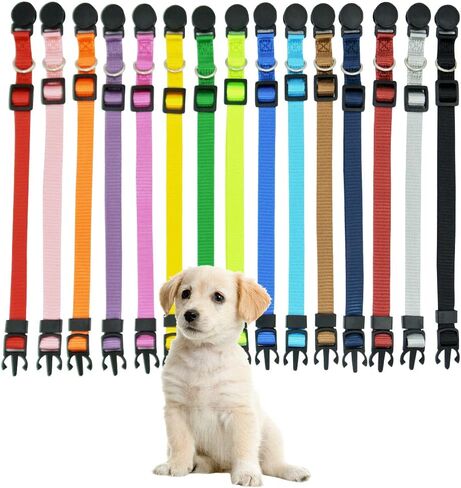 أطواق تعريف الجراء، 15 قطعة من أطواق الجراء المصنوعة من النايلون الناعم، أطواق آمنة قابلة للفصل لفضلات الإنجاب للجراء حديثي الولادة - مجموعة من 15 قطعة (متوسطة 8.5 بوصة - 13.0 بوصة) in Kuwait