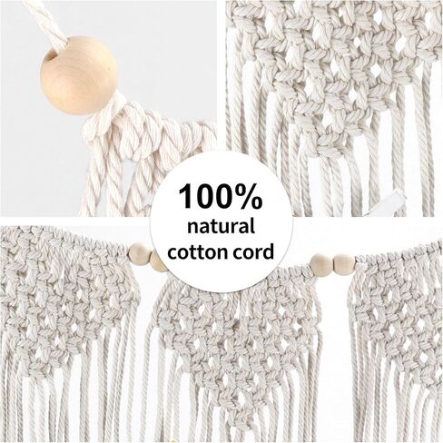 نسيج WIFTREY Boho Macrame للتعليق على الحائط، عرض جدار الصور مع مشابك منسوجة على شكل غرفة بوهيمية لتزيين الحائط، 70 بوصة طول، 12 بوصة عرض (خرزة خشبية) in Kuwait