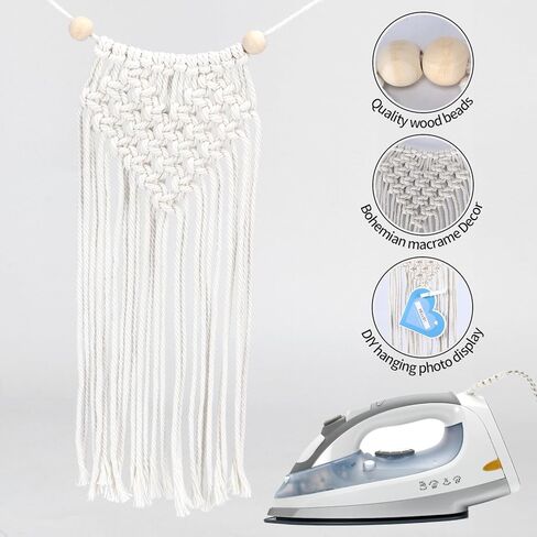 نسيج WIFTREY Boho Macrame للتعليق على الحائط، عرض جدار الصور مع مشابك منسوجة على شكل غرفة بوهيمية لتزيين الحائط، 70 بوصة طول، 12 بوصة عرض (خرزة خشبية) in Kuwait