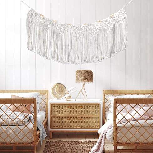 نسيج WIFTREY Boho Macrame للتعليق على الحائط، عرض جدار الصور مع مشابك منسوجة على شكل غرفة بوهيمية لتزيين الحائط، 70 بوصة طول، 12 بوصة عرض (خرزة خشبية) in Kuwait