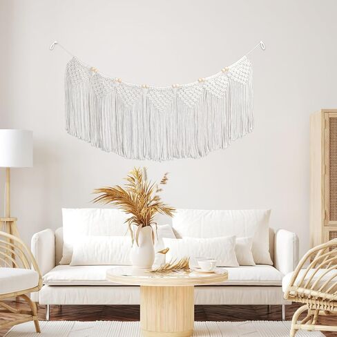 نسيج WIFTREY Boho Macrame للتعليق على الحائط، عرض جدار الصور مع مشابك منسوجة على شكل غرفة بوهيمية لتزيين الحائط، 70 بوصة طول، 12 بوصة عرض (خرزة خشبية) in Kuwait