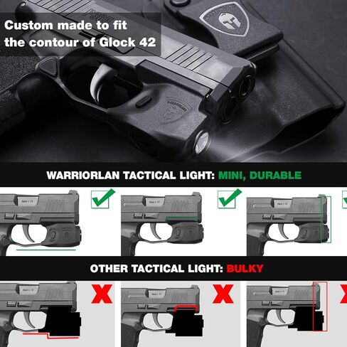 WARRIORLAND Mini Gun Light مع حافظة Kydex مصممة خصيصًا: مسدس G42، 150 لومن G42 مصباح مسدس، مصباح يدوي تكتيكي LED SL-1 مسدس خفيف in Kuwait