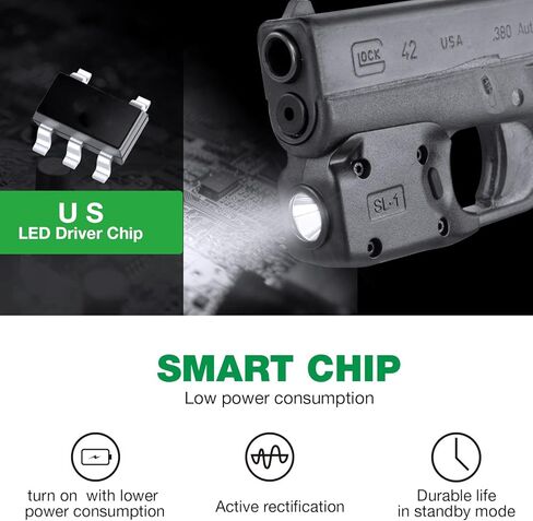 WARRIORLAND Mini Gun Light مع حافظة Kydex مصممة خصيصًا: مسدس G42، 150 لومن G42 مصباح مسدس، مصباح يدوي تكتيكي LED SL-1 مسدس خفيف in Kuwait