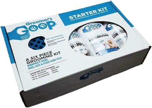 مجموعة Groomers Goop للمبتدئين - مجموعة العناية بالكلاب والقطط والجراء والقطط المكونة من 6 قطع - مع مزيل الشحوم والشامبو والبلسم وسجادة الحمام وفرشاة الحلاقة ومنشفة ماصة in Kuwait