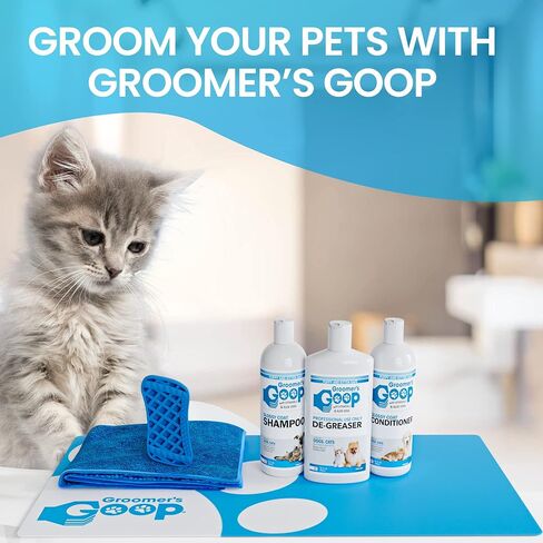 مجموعة Groomers Goop للمبتدئين - مجموعة العناية بالكلاب والقطط والجراء والقطط المكونة من 6 قطع - مع مزيل الشحوم والشامبو والبلسم وسجادة الحمام وفرشاة الحلاقة ومنشفة ماصة in Kuwait