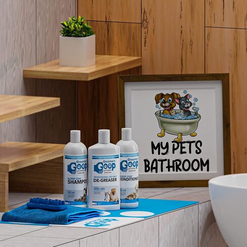 مجموعة Groomers Goop للمبتدئين - مجموعة العناية بالكلاب والقطط والجراء والقطط المكونة من 6 قطع - مع مزيل الشحوم والشامبو والبلسم وسجادة الحمام وفرشاة الحلاقة ومنشفة ماصة in Kuwait