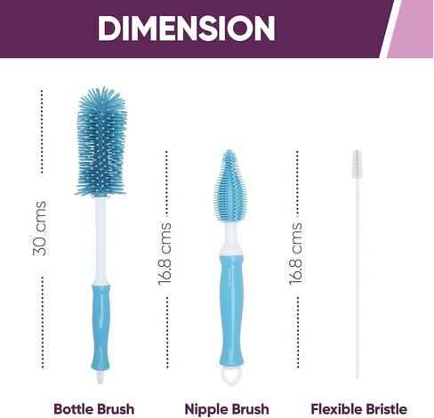 Blue (3) Baby Bottle Silicone Brushes and (30 Pack) Baby Milk Bottle Cleaning Tablets, Water Bottle Tumbler Cleaner in Saudi Arabia