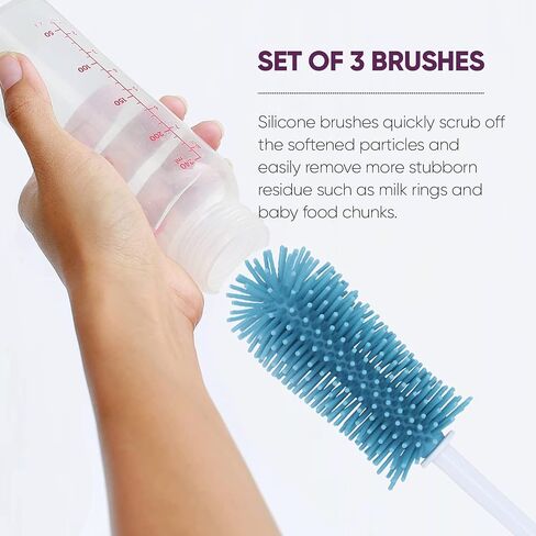 Blue (3) Baby Bottle Silicone Brushes and (30 Pack) Baby Milk Bottle Cleaning Tablets, Water Bottle Tumbler Cleaner in Saudi Arabia