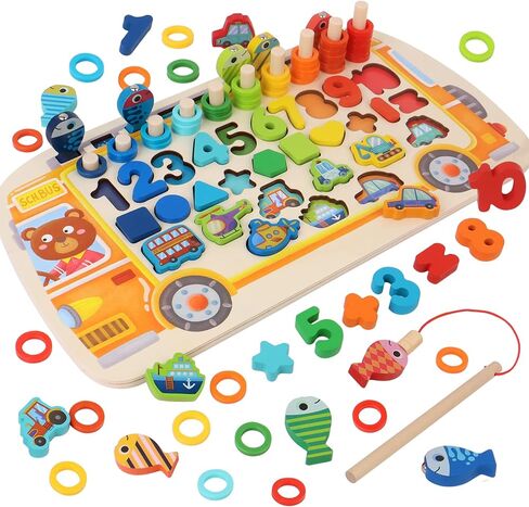 ألعاب مونتيسوري التعليمية المزدحمة للأطفال في مرحلة ما قبل المدرسة، والألغاز، وألعاب الرياضيات، والأرقام، ومصنفات الأشكال، والعد، والتكديس وصيد الأسماك، وهدايا الأنشطة للأولاد والبنات من سن 3 إلى 5 سنوات in Kuwait