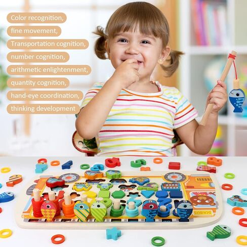 ألعاب مونتيسوري التعليمية المزدحمة للأطفال في مرحلة ما قبل المدرسة، والألغاز، وألعاب الرياضيات، والأرقام، ومصنفات الأشكال، والعد، والتكديس وصيد الأسماك، وهدايا الأنشطة للأولاد والبنات من سن 3 إلى 5 سنوات in Kuwait